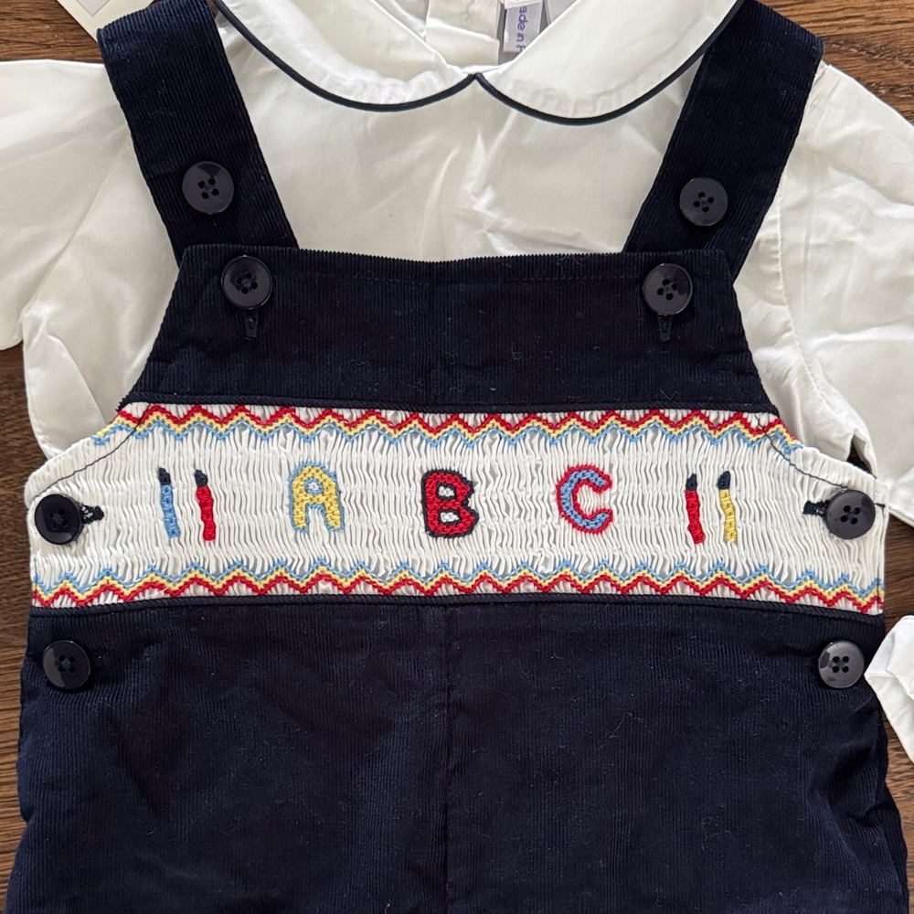 Rachel Riley New With Tags ABC Smocked Overall Set Navy - Picture 4 of 15
